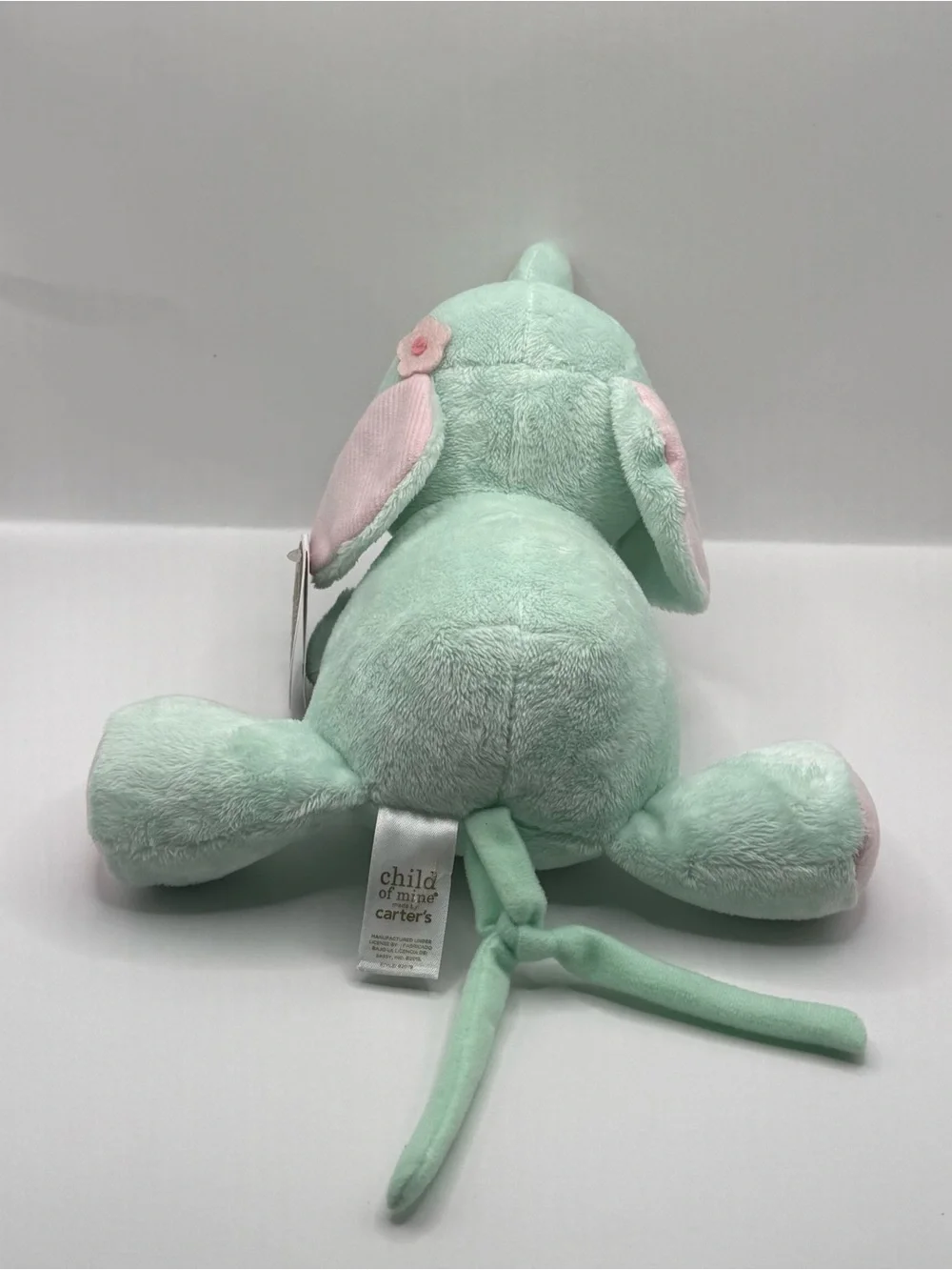 Child of Mine By Carters Green and Pink Plush Elephant Crib Toy Stuffed Animal